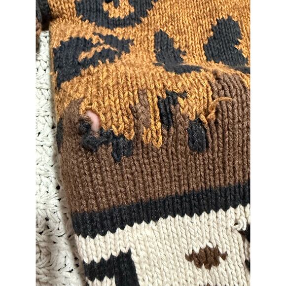 VTG Express Sweater Cardigan 1990s Hand Knit Leopard Womens Med Oversized Brown - Picture 8 of 13